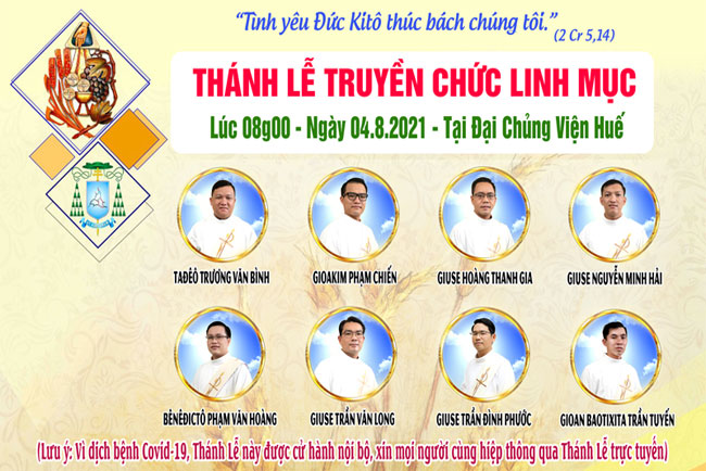 Trực tuyến: Thánh Lễ Truyền Chức Linh Mục tại TGP Huế ngày 04.8.2021